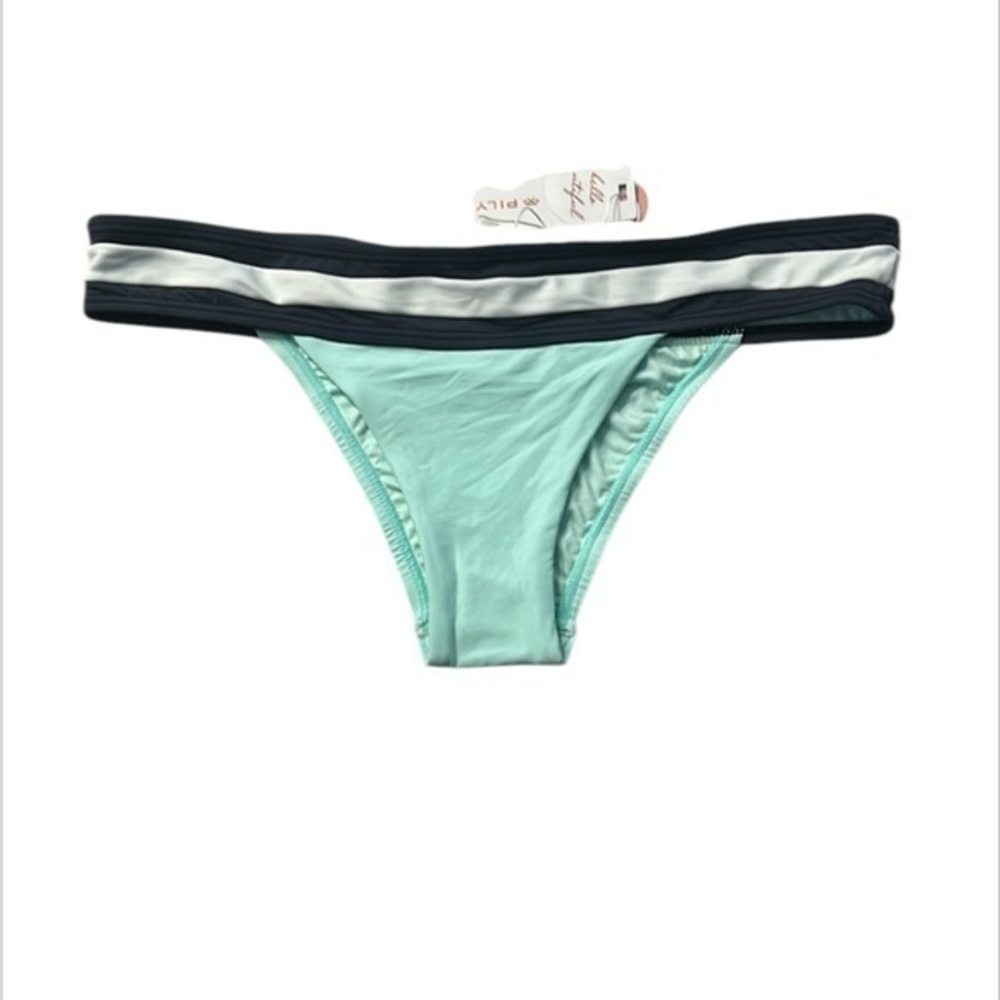 PILYQ Aquamarine banded color block teeny bikini swim bottom size Large